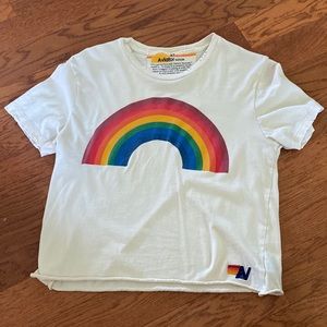 aviator nation tee size xs beige with a rainbow